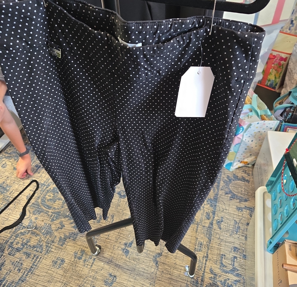 LISETTE Black Capri Leggings with White Polka Dots